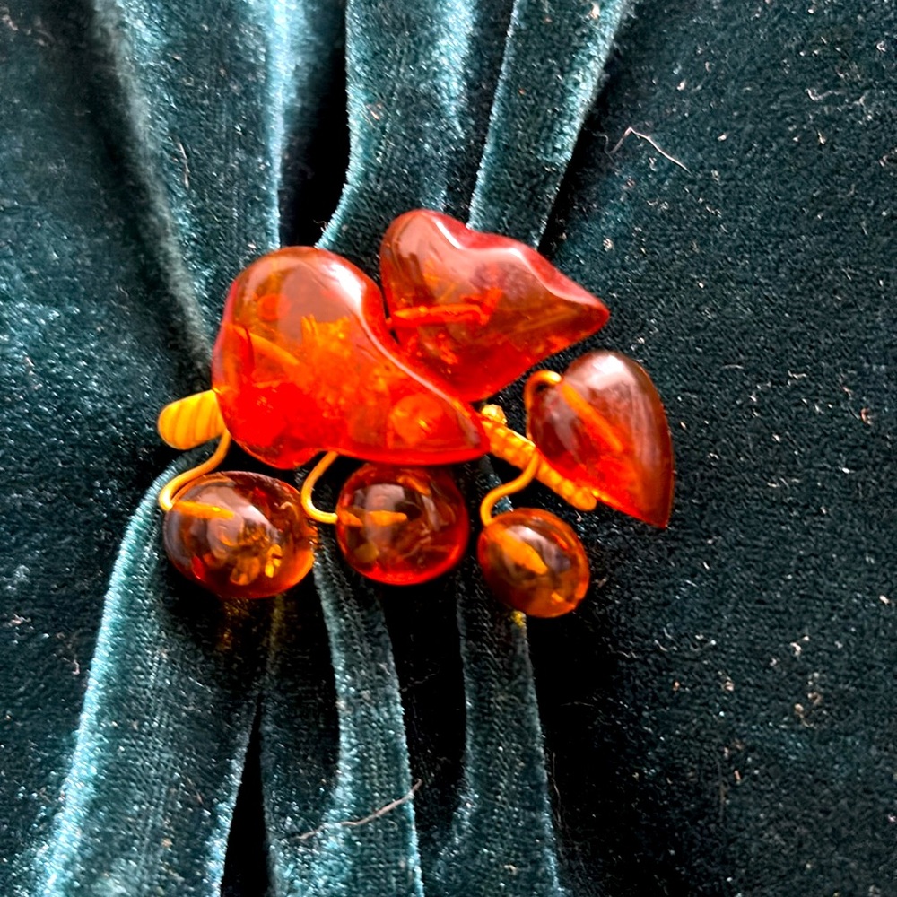 amber brooch with gold clasp